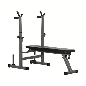 Home Strength Training Bench – Foldable Adjustable Frame with Dip Station & Barbell Rack for Compact and Full-Body Fitness