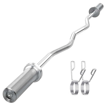 Olympic EZ Curl Bar – 47" Chrome Barbell with Spring Collars | 2″ Olympic Weight Plate Fit | Ergonomic Curl | Home Strength Training