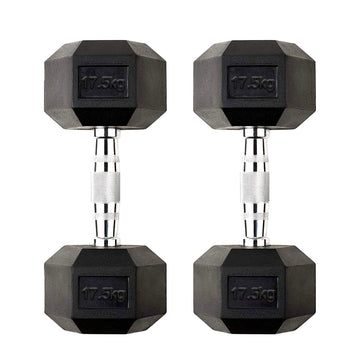 Versatile 17.5 kg Hex Dumbbell Set – Rubber Coated Cast Iron with Ergonomic Chrome Knurled Handles & Anti Roll Heads for Home Strength UK