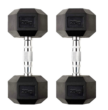 Strength-Focused 20 kg Hex Dumbbell Pair – Rubber Coated Cast Iron, Knurled Chrome Handles & Anti Roll Design for Home Gym UK