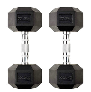 Professional 22.5 kg Hex Dumbbells – Rubber Coated Cast Iron Pair with Anti Roll Design & Chrome Handles for Home Gym Workouts UK