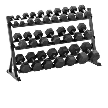 Full Hex Dumbbell Set 2.5kg–30kg with Optional 3-Tier Rack – 11 Pairs Rubber-Coated Anti-Roll Weights for Home, Studio, and Commercial Gym Strength Workouts