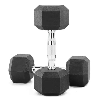 Hex Dumbbells 2.5kg–60kg Full Set or Pairs – Rubber-Coated Weights with Anti-Roll Design & Knurled Steel Handles – For Home Gym or Studio Strength Training