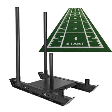 Speed Training Sprint Track & Heavy-Duty Steel Sled – 10 M Polyethylene Mat, Interval Markings, Olympic Post – Power & Resistance for Home Gyms