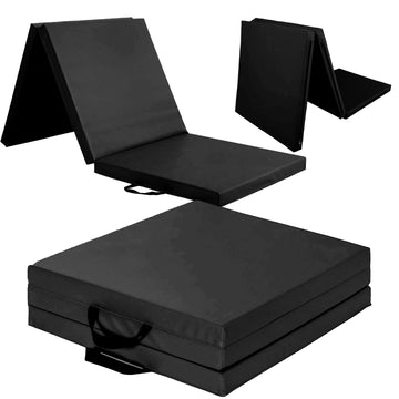Tri-Fold Yoga & Gymnastics Mat 6FT PU Leather 5cm Thick High Density Foam, Non Slip Exercise Crash Pad