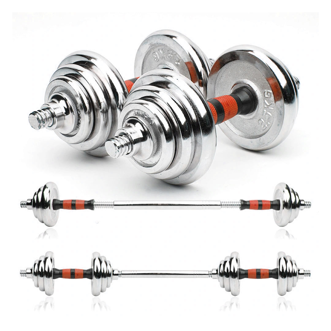 2-in-1 Adjustable Dumbbell & Barbell Set 20 kg – Cast-Iron Plates, Anti-Slip Grip, Compact for Home Gym Strength Training