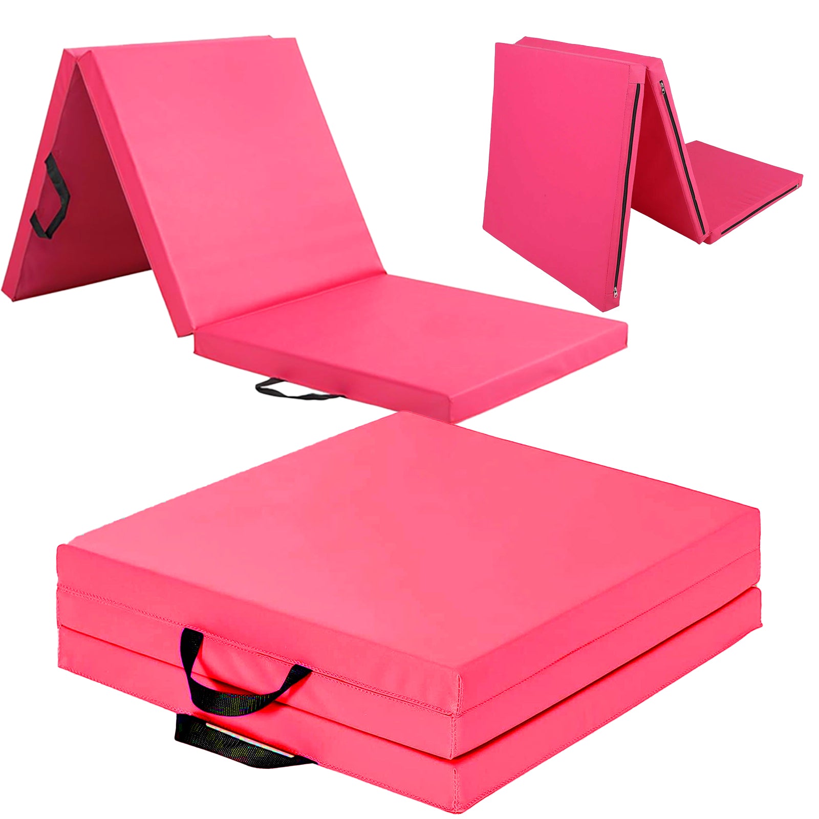 Tri-Fold Yoga & Gymnastics Mat 6FT PU Leather 5cm Thick High Density Foam, Non Slip Exercise Crash Pad