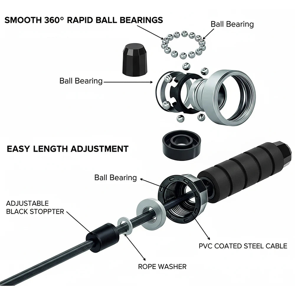 Adjustable Black Skipping Rope – Smooth Rotation, Anti‑Slip Handles, Cardio Training Essential – Perfect for Home Gym Workouts