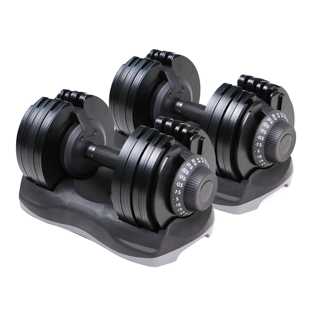 Adjustable Dumbbells Pair 12‑in‑1, Rubber‑Coated Cast‑Iron, 5 kg–32.5 kg Selectable Strength Training Weights for Home Gym