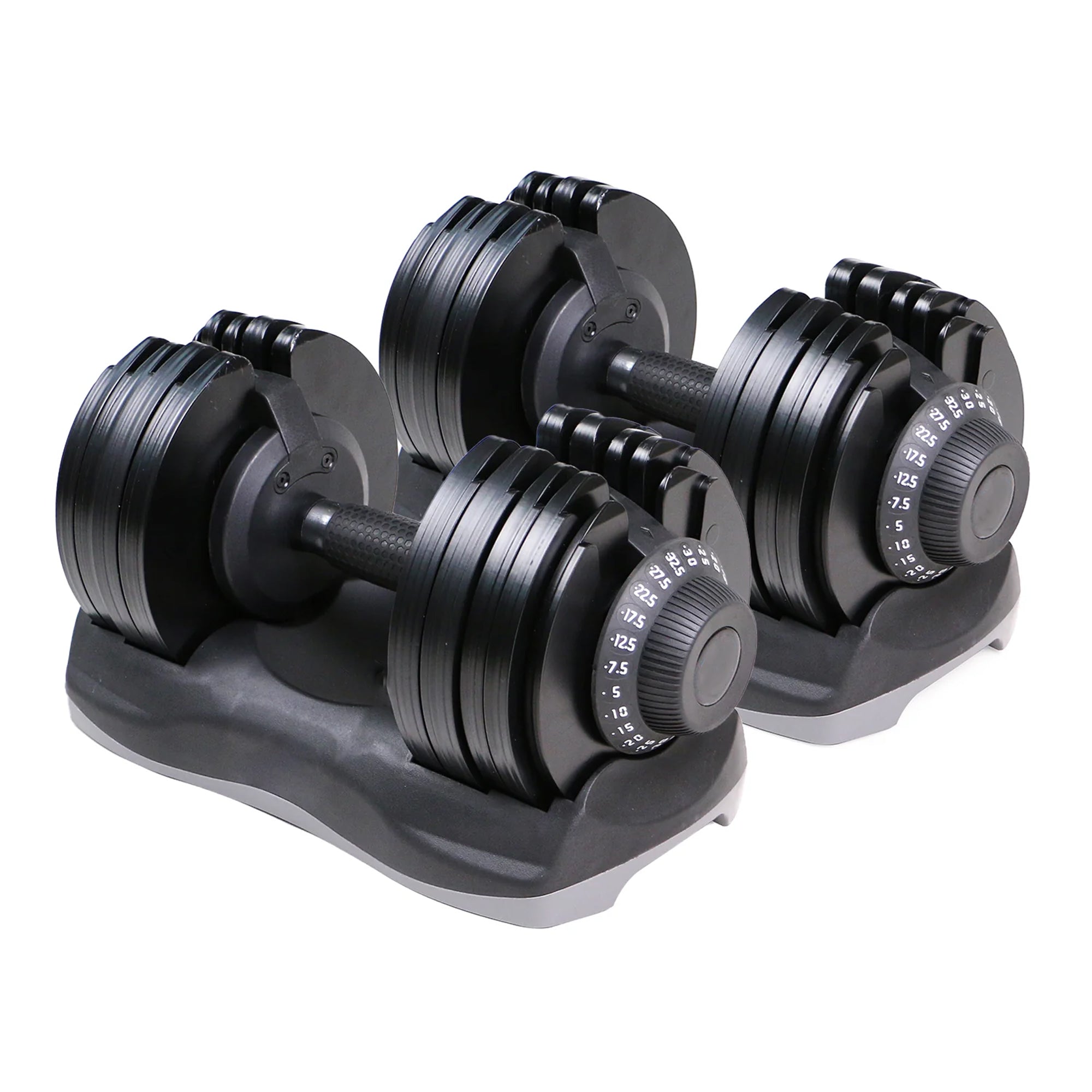 Adjustable Dumbbells Pair 12‑in‑1, Rubber‑Coated Cast‑Iron, 5 kg–32.5 kg Selectable Strength Training Weights for Home Gym