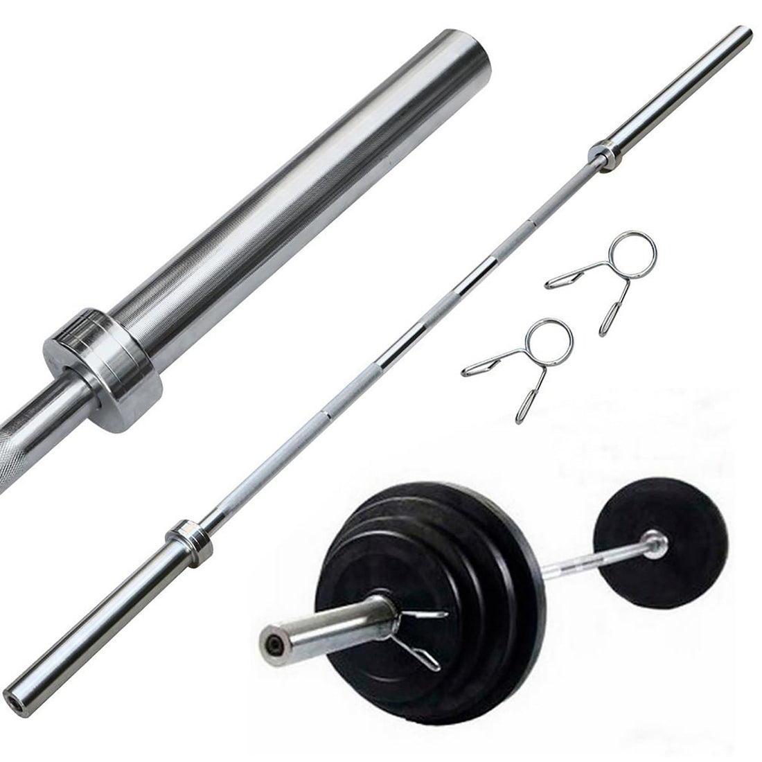 Adjustable Olympic 2″ Barbell – Steel 4 ft/5 ft/6 ft/7 ft with Spring Collars, Multi‑Grip Knurled Bar for Squat, Bench, Deadlift – Home Gym Essential