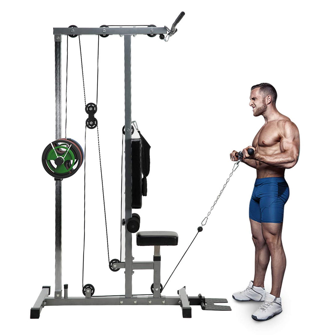 Lat Pulldown Machine & Cable Station – Heavy‑Duty Steel Frame, High‑Low Pulley, Adjustable Seat – Home Gym Strength Training