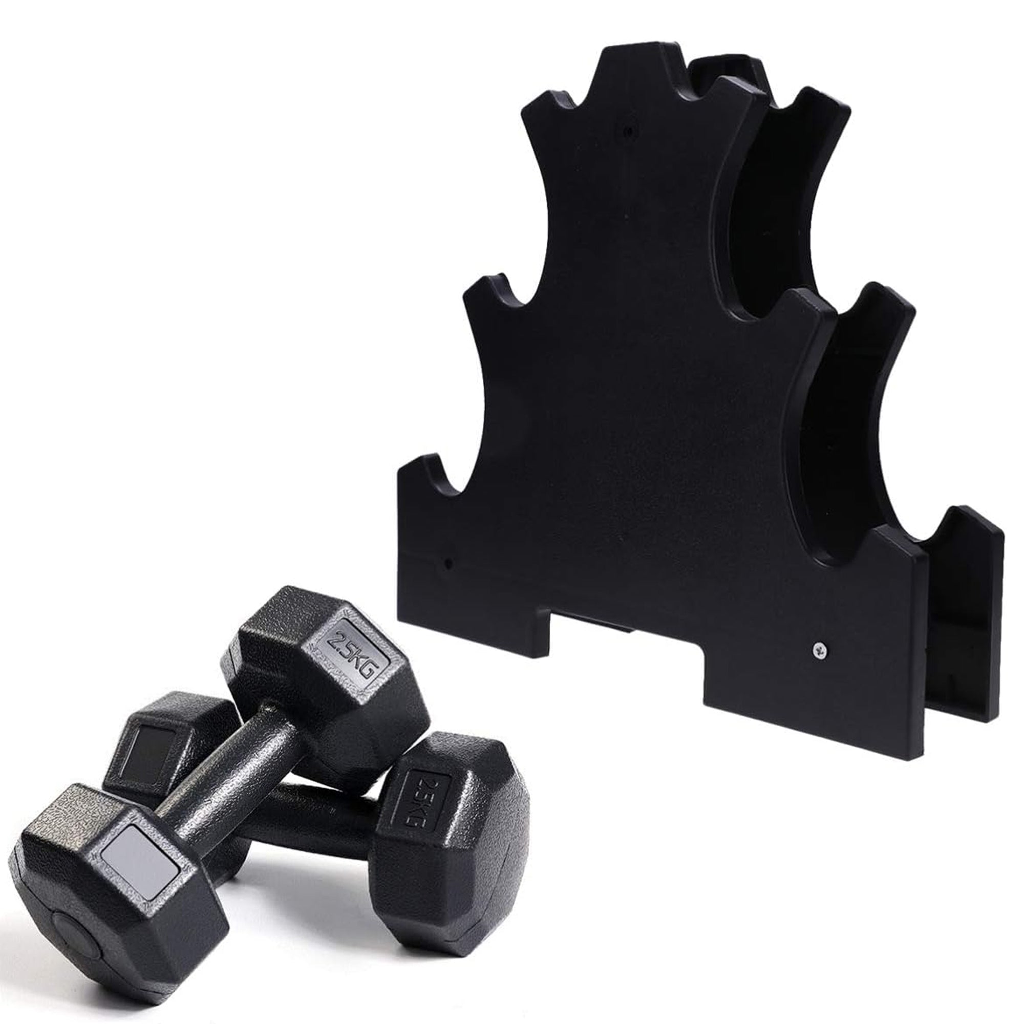 Neoprene Dumbbell Tree Rack | Steel, 3/5 Tier Compact Storage, Anti‑Roll Cradles for Neoprene/Vinyl Weights – Sleek Home Gym Organizer