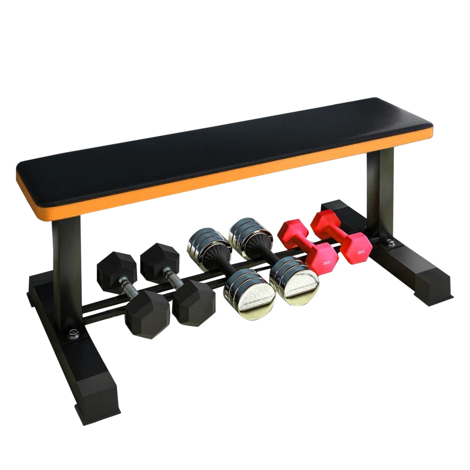 Premium Flat Workout Bench with Dumbbell Rack – Heavy-Duty Strength Training for Home Gym & Fitness Studio