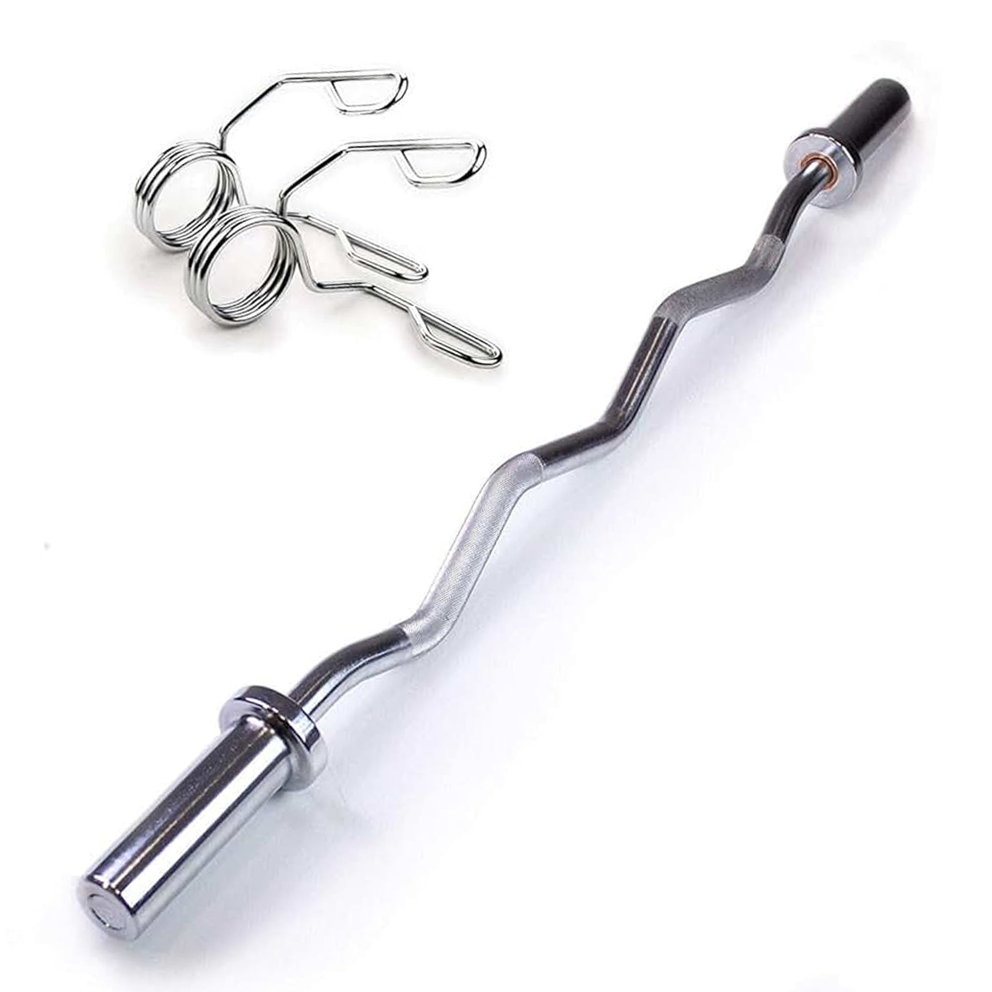 Olympic EZ Curl Bar – 47" Chrome Barbell with Spring Collars | 2″ Olympic Weight Plate Fit | Ergonomic Curl | Home Strength Training