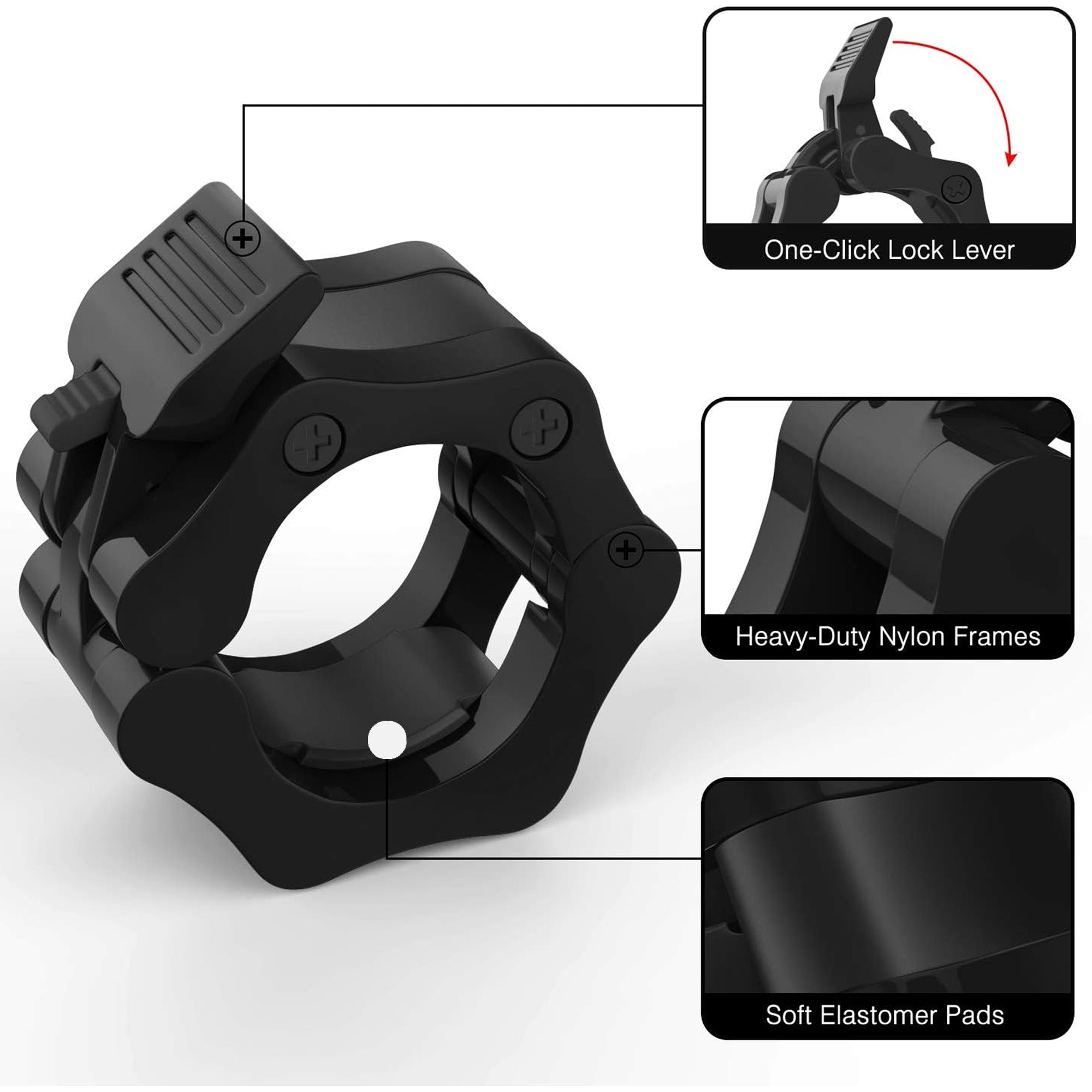 Olympic Barbell Collars – Heavy‑Duty 2" Quick‑Release Locking Clips, Secure Clamp for Weightlifting & CrossFit