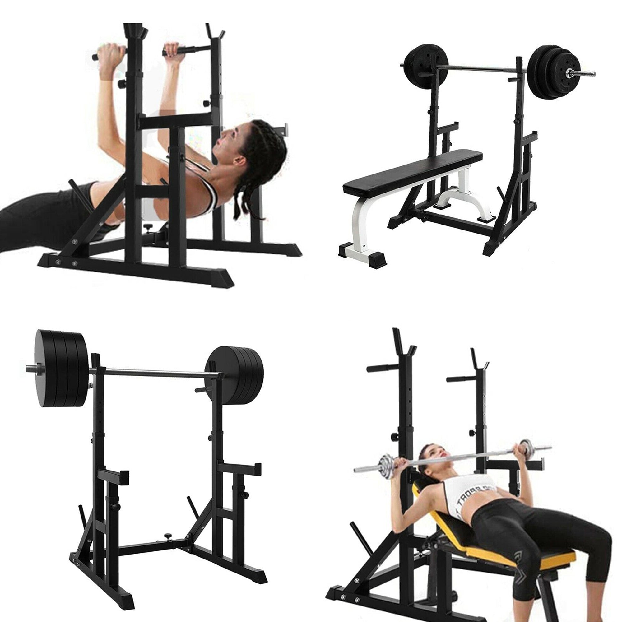 Bench Press Rack  Stand & Adjustable Squat – Heavy‑Duty Steel Frame, Spotter Arms & Dip Bars – Home Strength Training Gym