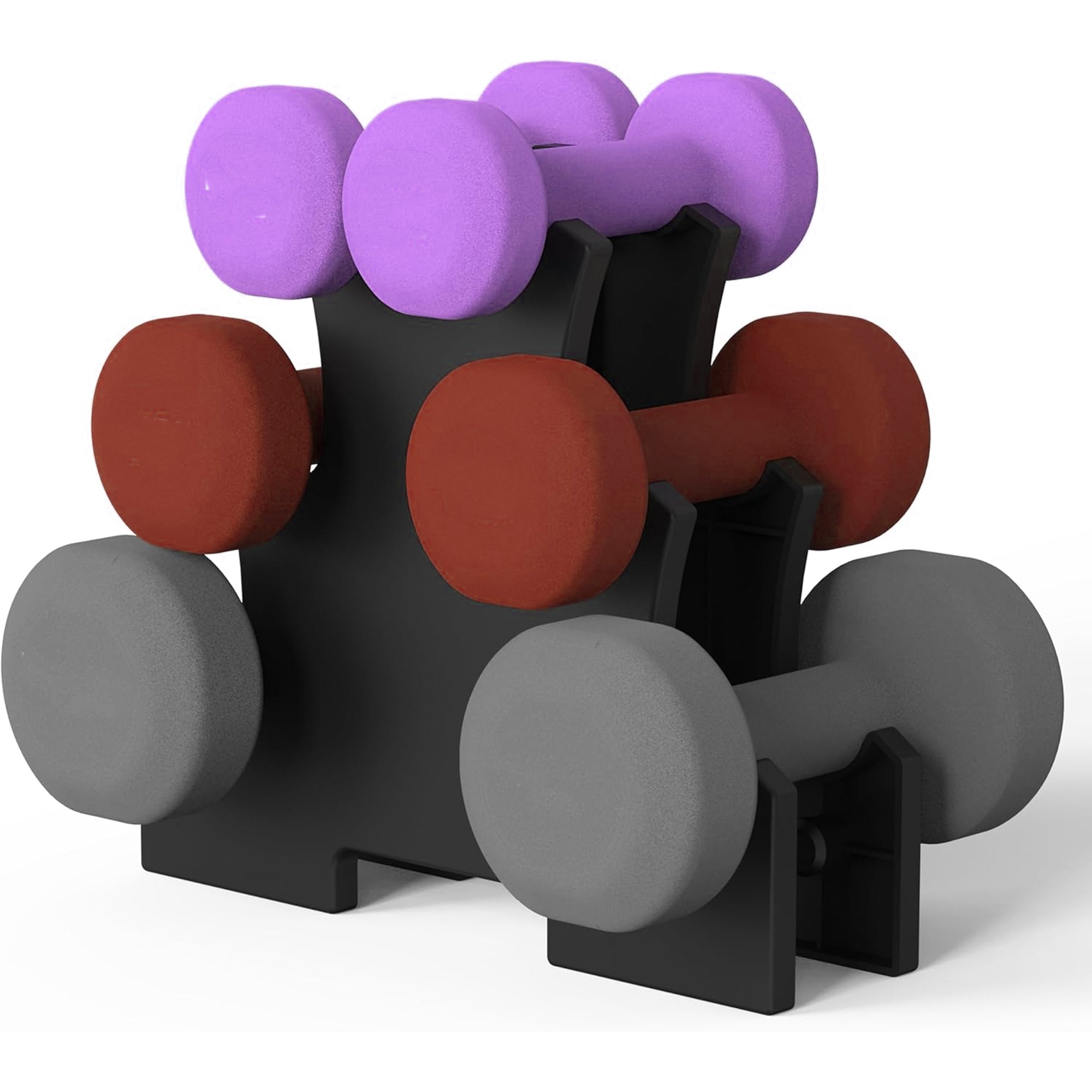 Neoprene Dumbbell Tree Rack | Steel, 3/5 Tier Compact Storage, Anti‑Roll Cradles for Neoprene/Vinyl Weights – Sleek Home Gym Organizer