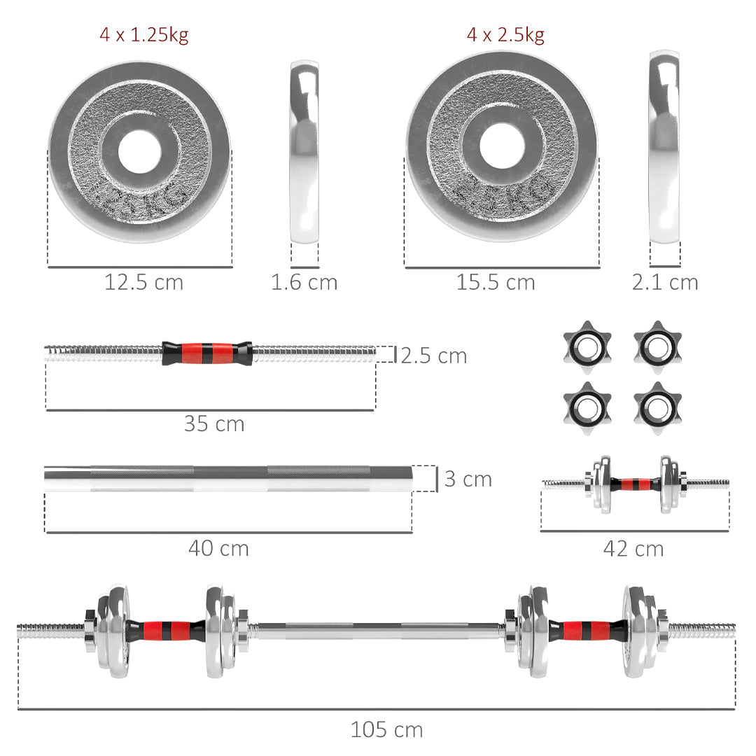 2-in-1 Adjustable Dumbbell & Barbell Set 20 kg – Cast-Iron Plates, Anti-Slip Grip, Compact for Home Gym Strength Training