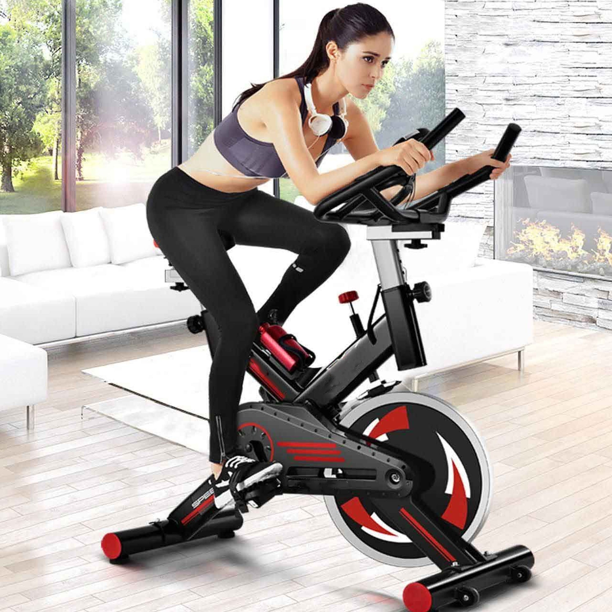 Quiet Stationary Spin Bike – Steel Frame, Belt-Drive, LCD Display & Tablet Mount – Adjustable Seat & Resistance for Home Cardio & Compact Fitness Studio