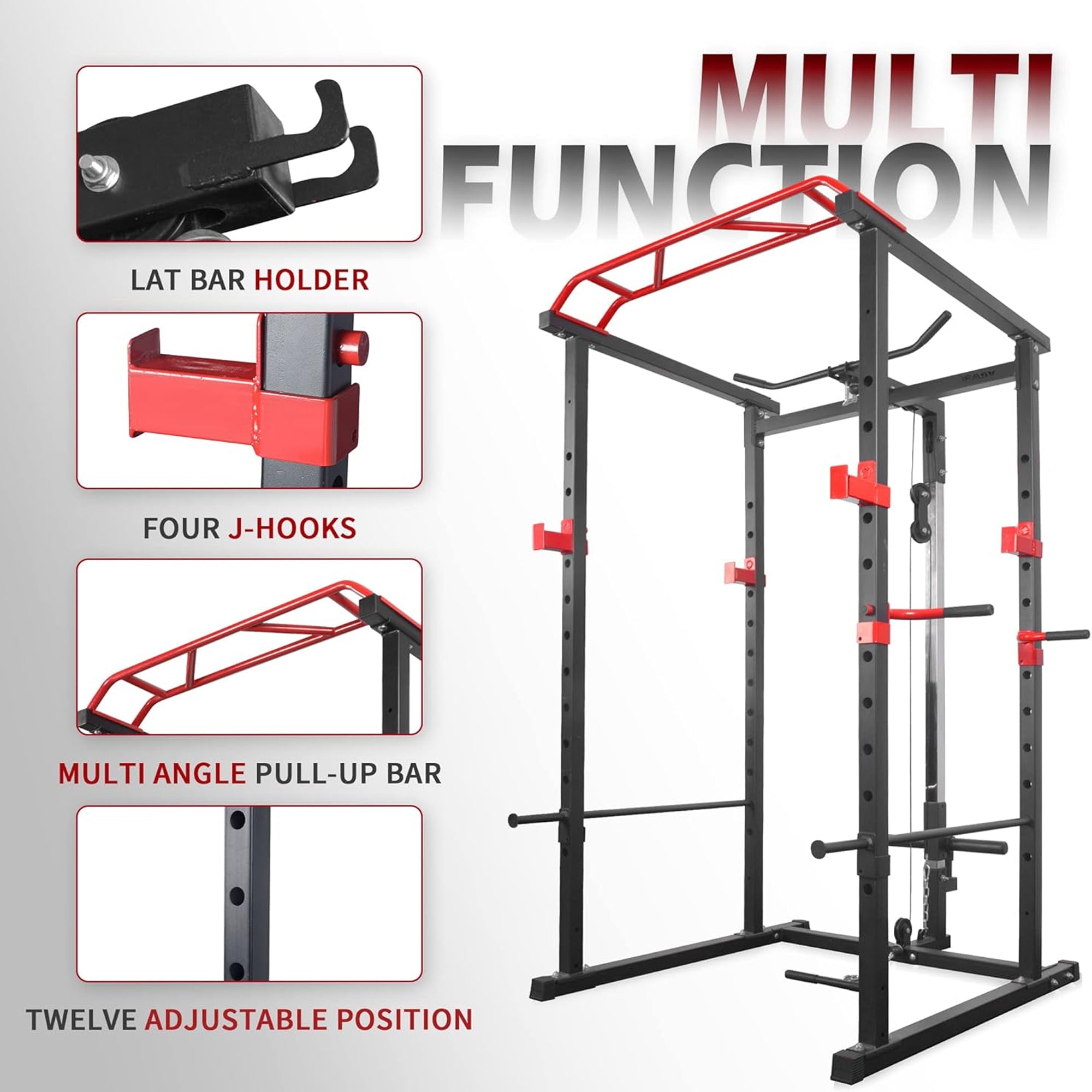 Adjustable Steel Power Rack with Multi Cage – Cable Pulley System & Multi‑Grip Pull‑Up Bar for Complete Home Gym