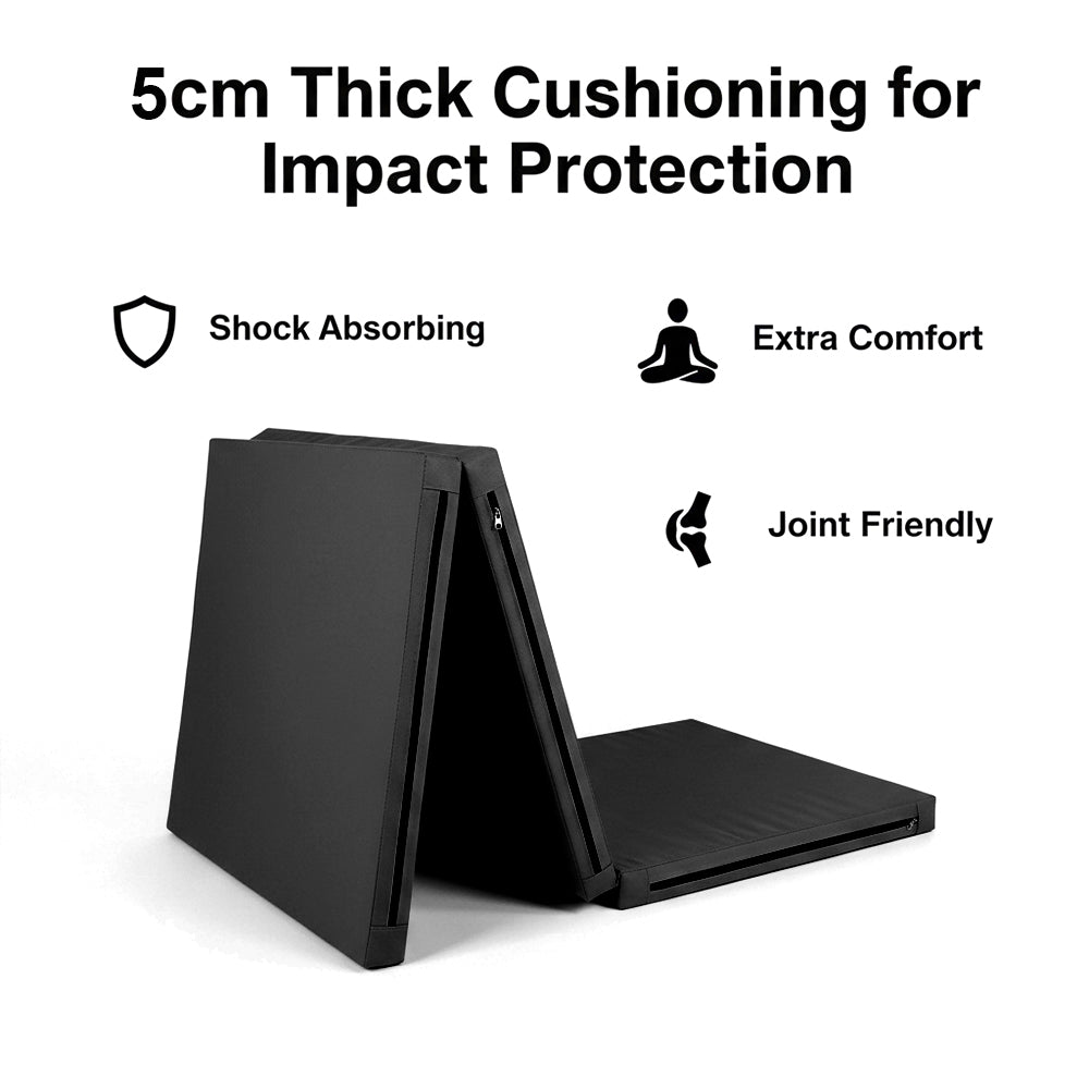 Tri-Fold Yoga & Gymnastics Mat 6FT PU Leather 5cm Thick High Density Foam, Non Slip Exercise Crash Pad