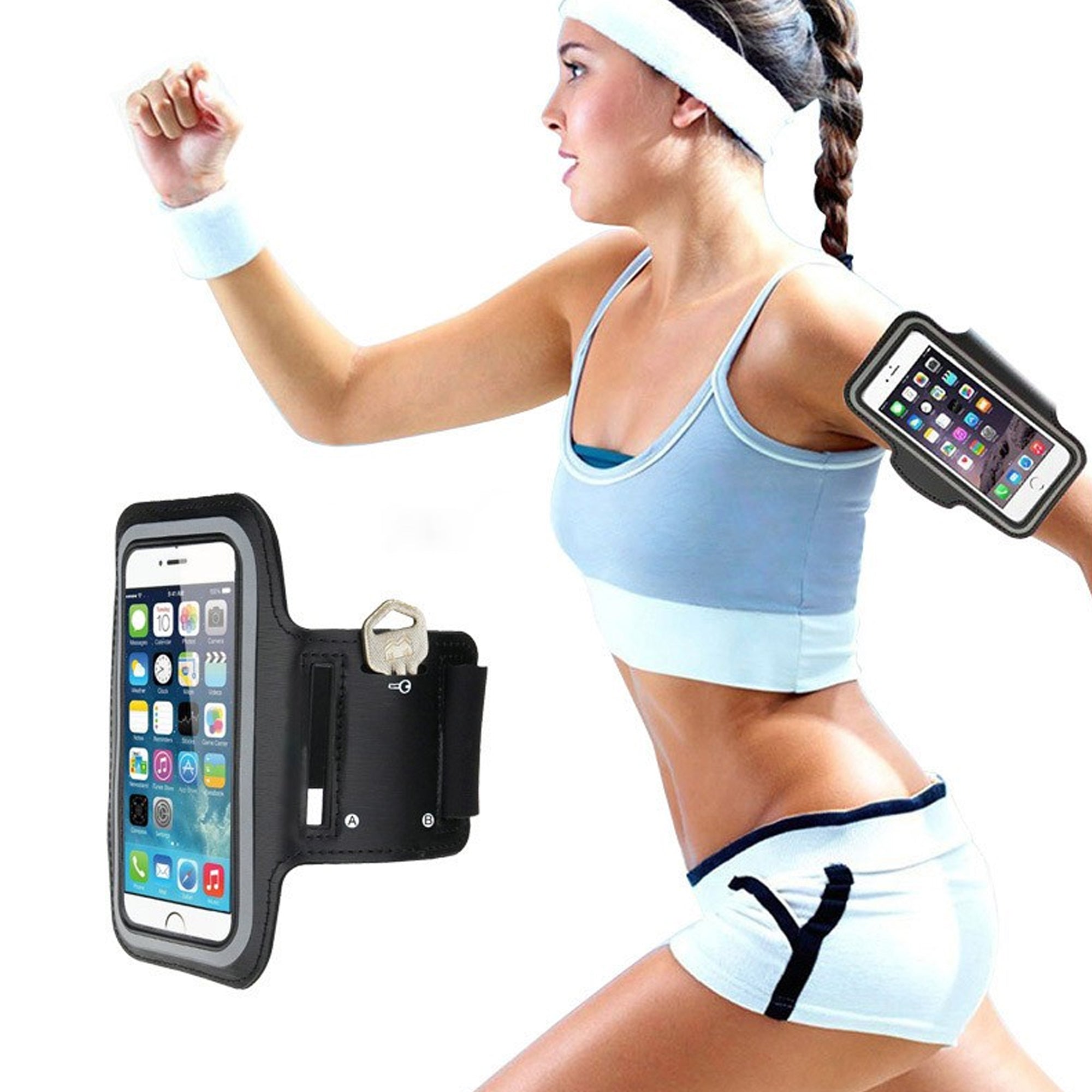 Waterproof Sports Armband Phone Holder – Elastic Fit, Reflective Strip, Touchscreen Access, Fits Phones Up to 7″ – Ideal for Running & Gym
