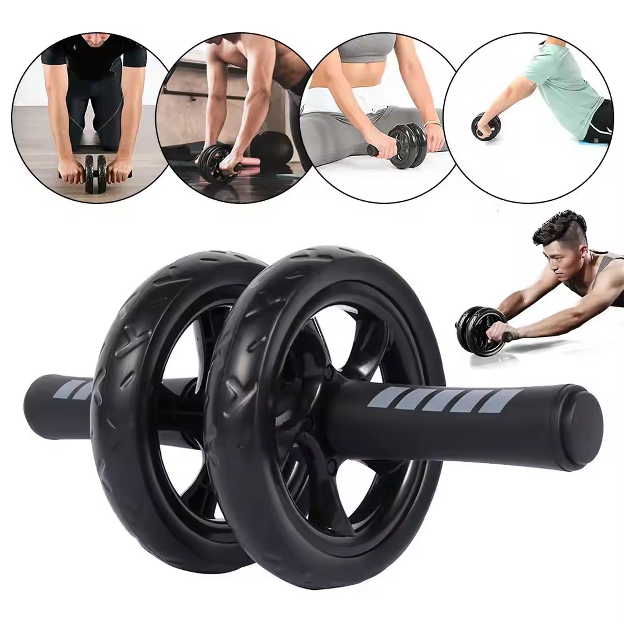 Double‑Wheel Ab Roller with Ergonomic Handles & Extra‑Thick Knee Pad – Dual‑Wheel Stability Core Trainer for Home Gym Strength Training