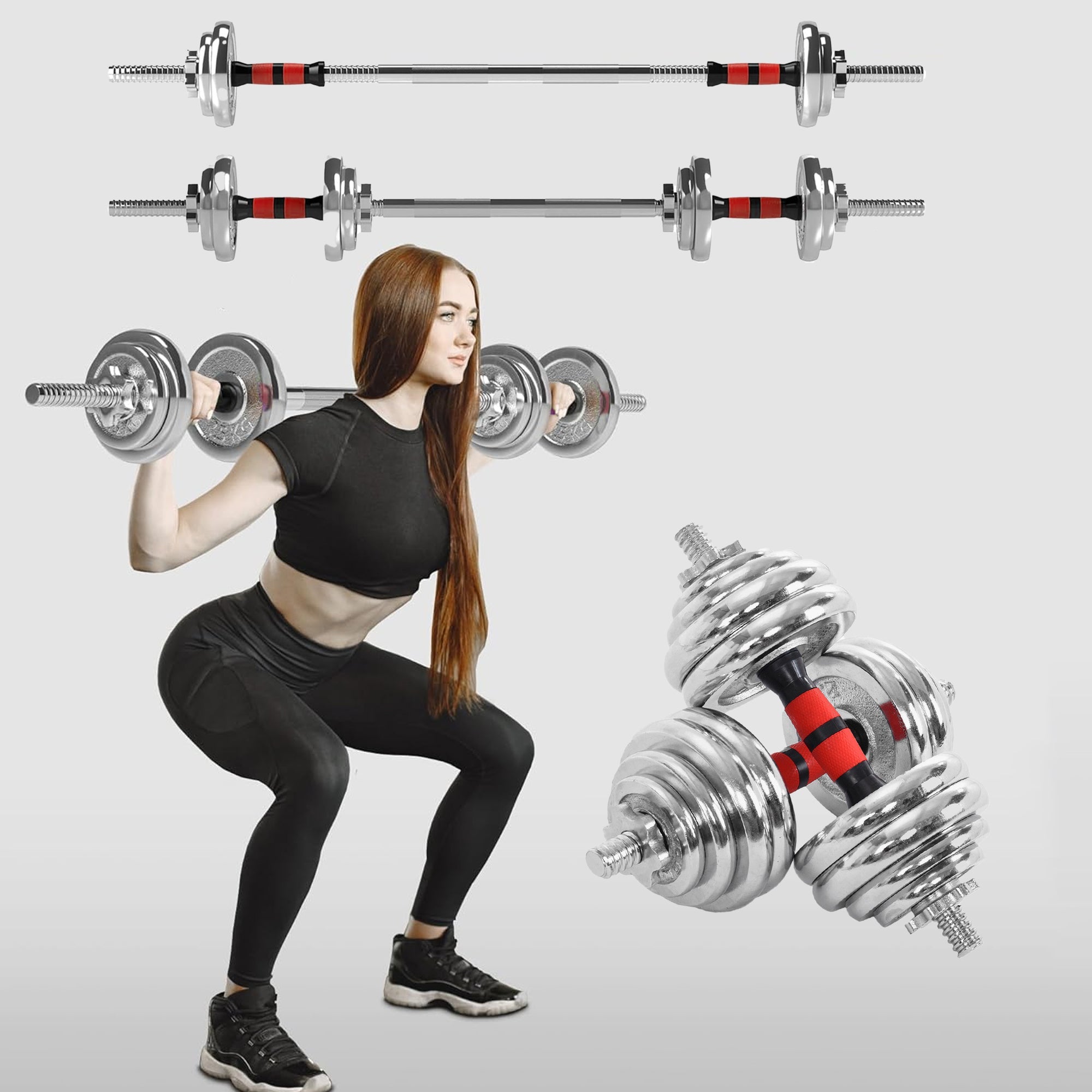 2-in-1 Adjustable Dumbbell & Barbell Set 20 kg – Cast-Iron Plates, Anti-Slip Grip, Compact for Home Gym Strength Training