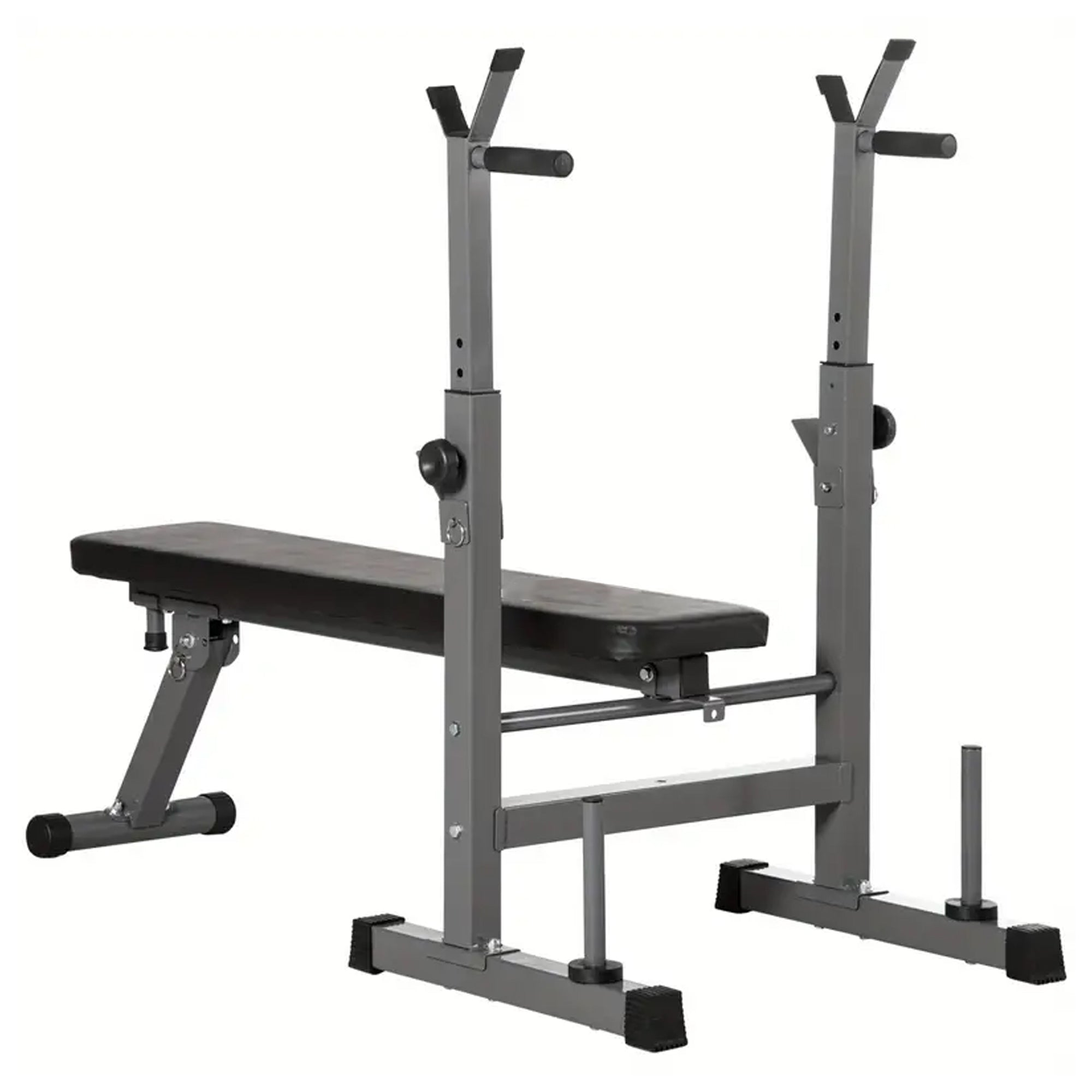 Home Strength Training Bench – Foldable Adjustable Frame with Dip Station & Barbell Rack for Compact and Full-Body Fitness