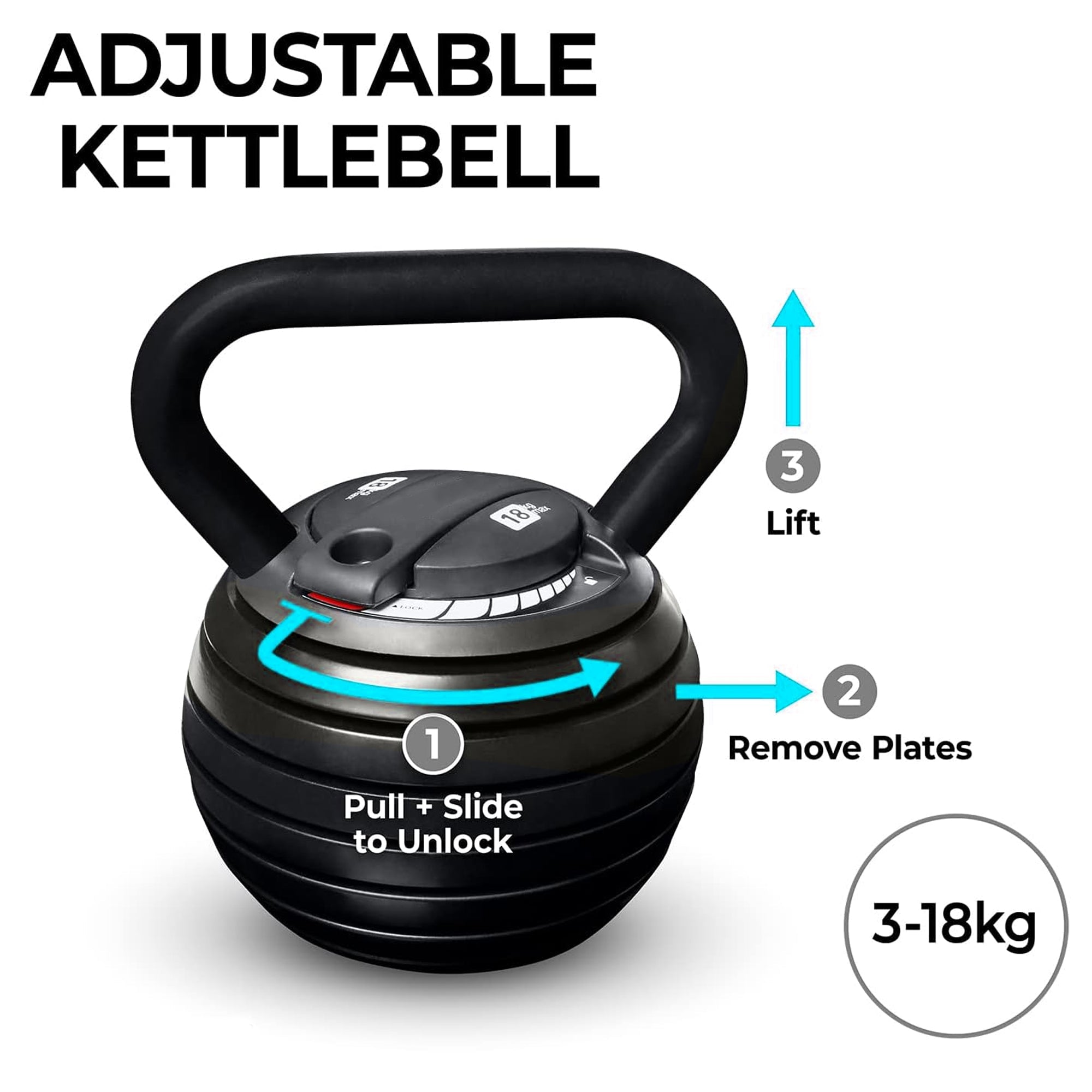 Adjustable Kettlebell 18 kg Weight Set – Quick‑Lock Design for Strength & Endurance, Ideal Home Gym Fitness Equipment
