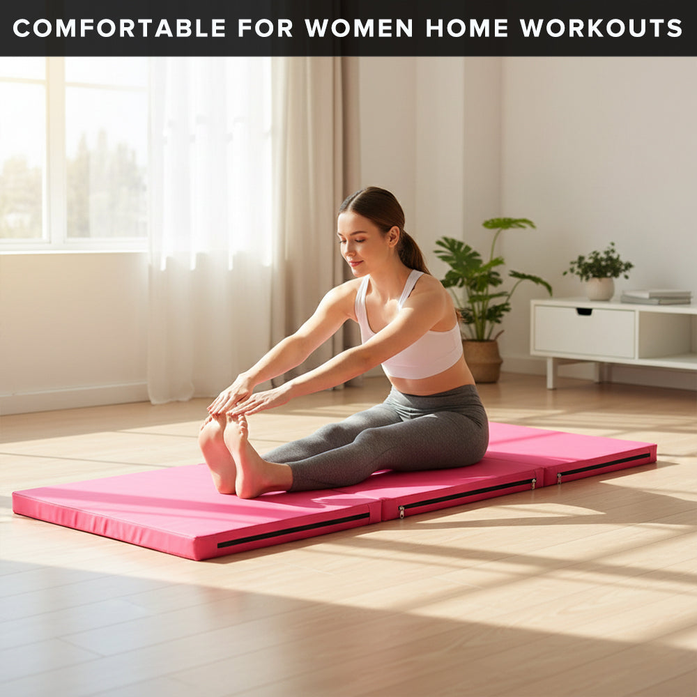 Tri-Fold Yoga & Gymnastics Mat 6FT PU Leather 5cm Thick High Density Foam, Non Slip Exercise Crash Pad