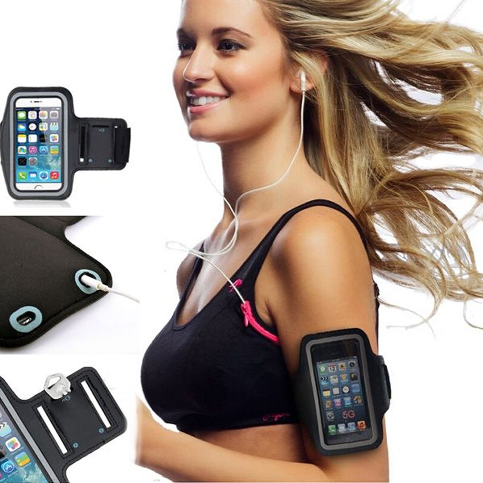 Waterproof Sports Armband Phone Holder – Elastic Fit, Reflective Strip, Touchscreen Access, Fits Phones Up to 7″ – Ideal for Running & Gym