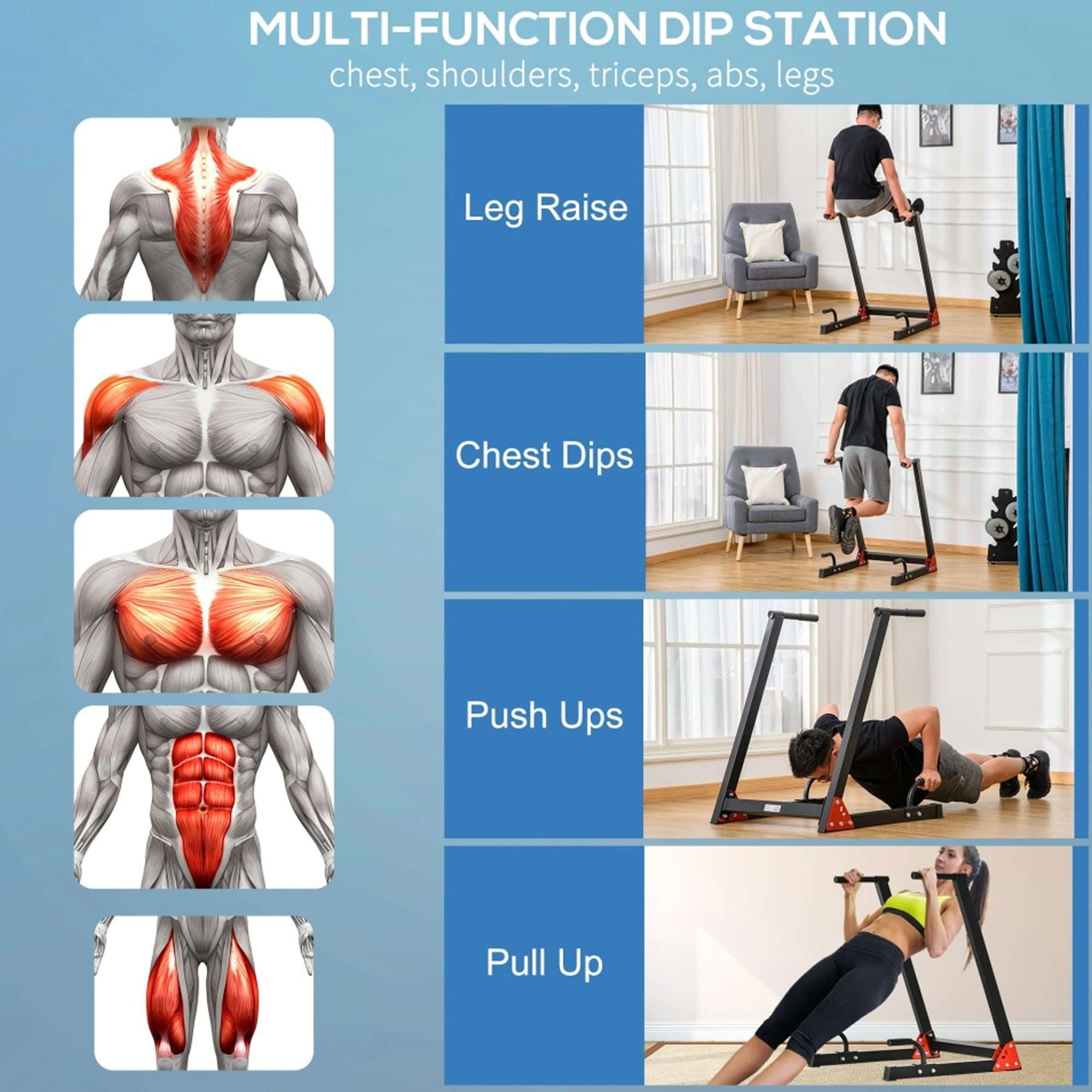 Heavy‑Duty Steel Dip Station with Foam Grip Handles – Stable Parallel Bar Stand for Triceps Chest & Core – Compact Home Gym Essential
