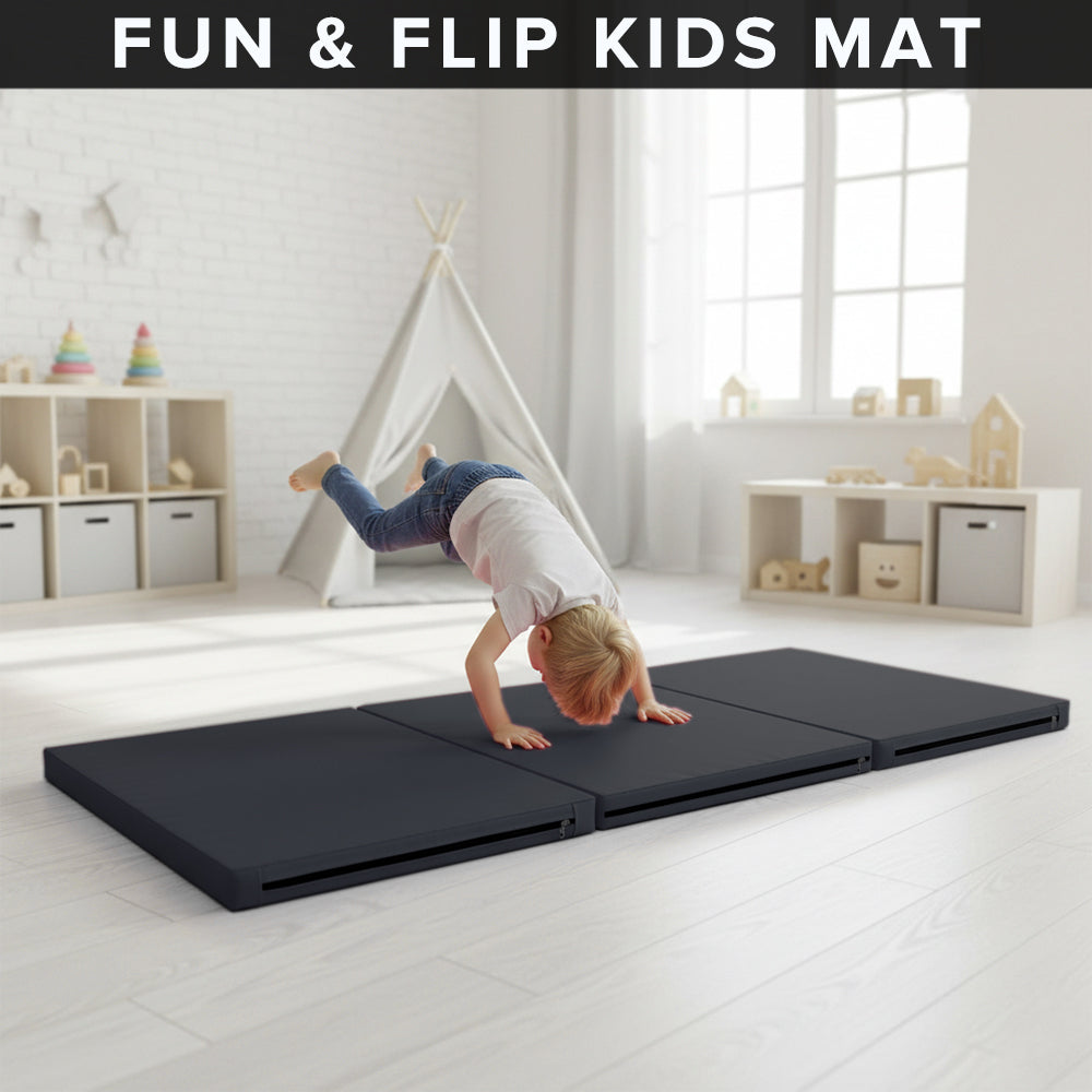 Tri-Fold Yoga & Gymnastics Mat 6FT PU Leather 5cm Thick High Density Foam, Non Slip Exercise Crash Pad