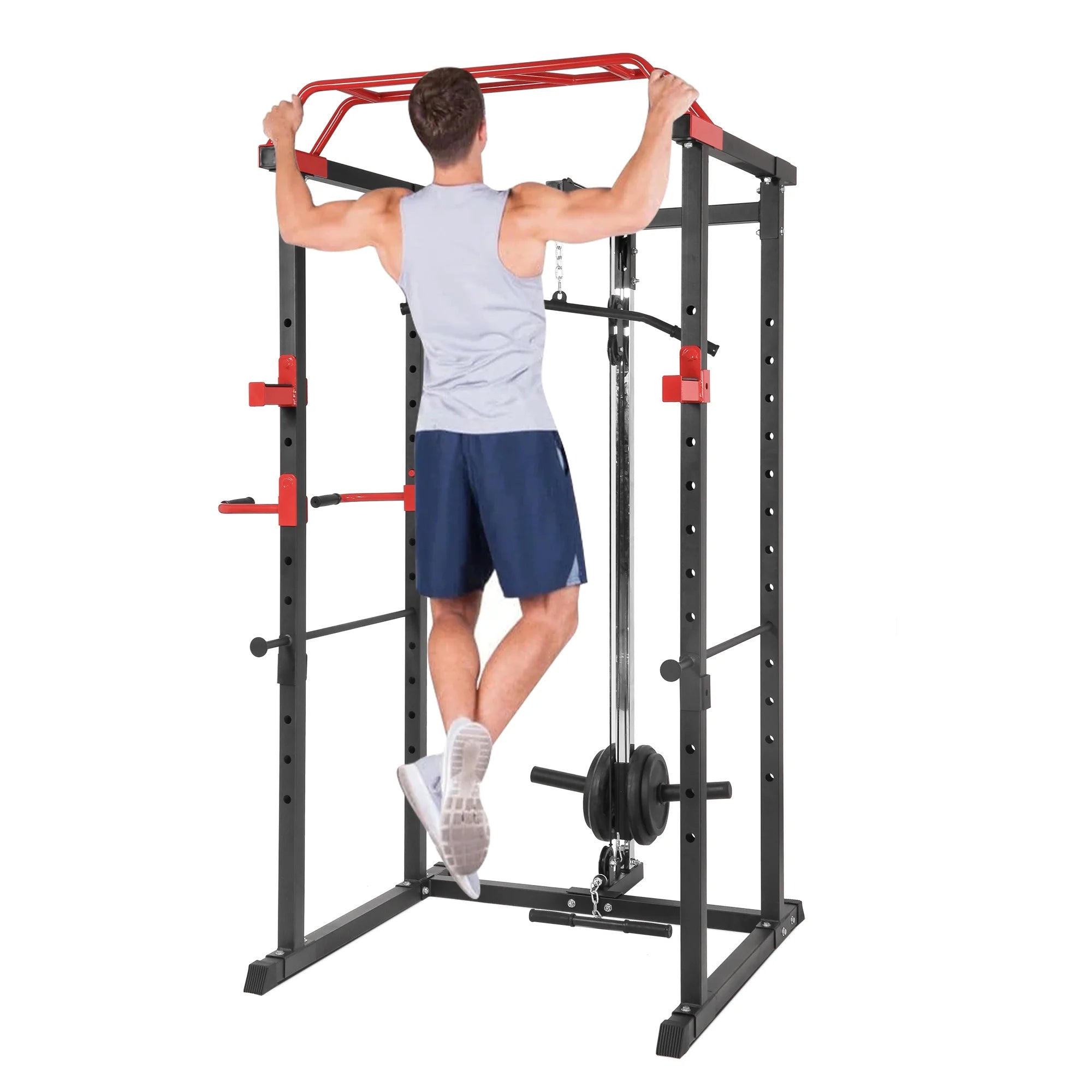 Adjustable Steel Power Rack with Multi Cage – Cable Pulley System & Multi‑Grip Pull‑Up Bar for Complete Home Gym