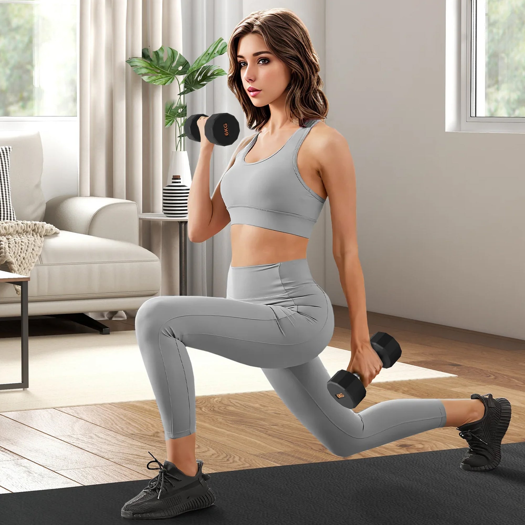 Adjustable Round‑Hex Dumbbells, Neoprene Coated with Anti‑Roll Design for Stability – Strength Training Home Gym