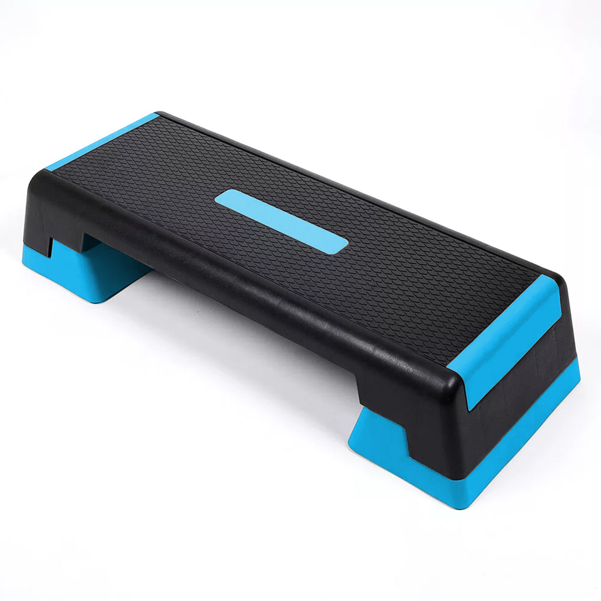 Black and blue step platform on a white background