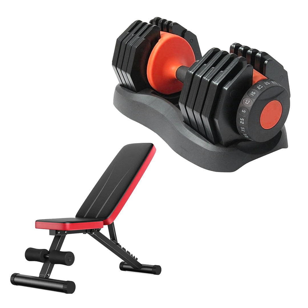 Smart Dial Adjustable Dumbbell 40kg (17-in-1) | Heavy-Duty Home Gym Weight | Space-Saving Strength Training | Optional Bench & Rack | For Men & Women