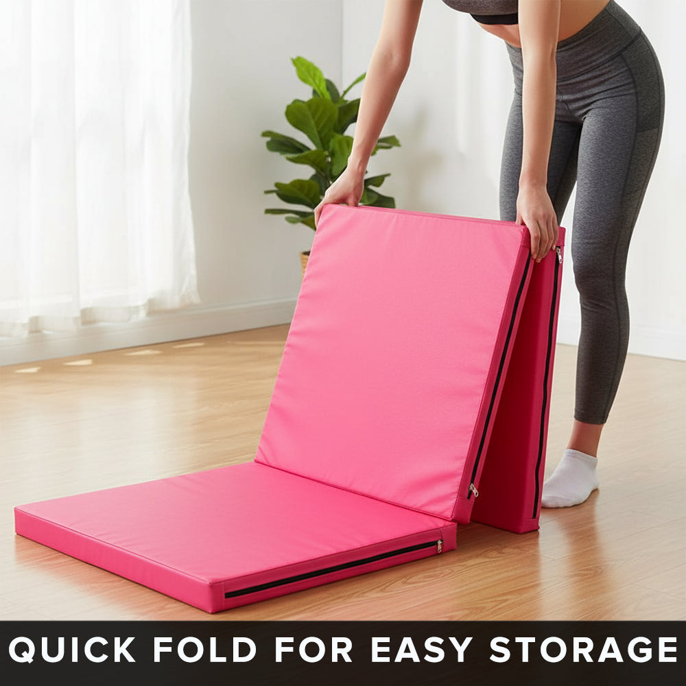 Tri-Fold Yoga & Gymnastics Mat 6FT PU Leather 5cm Thick High Density Foam, Non Slip Exercise Crash Pad