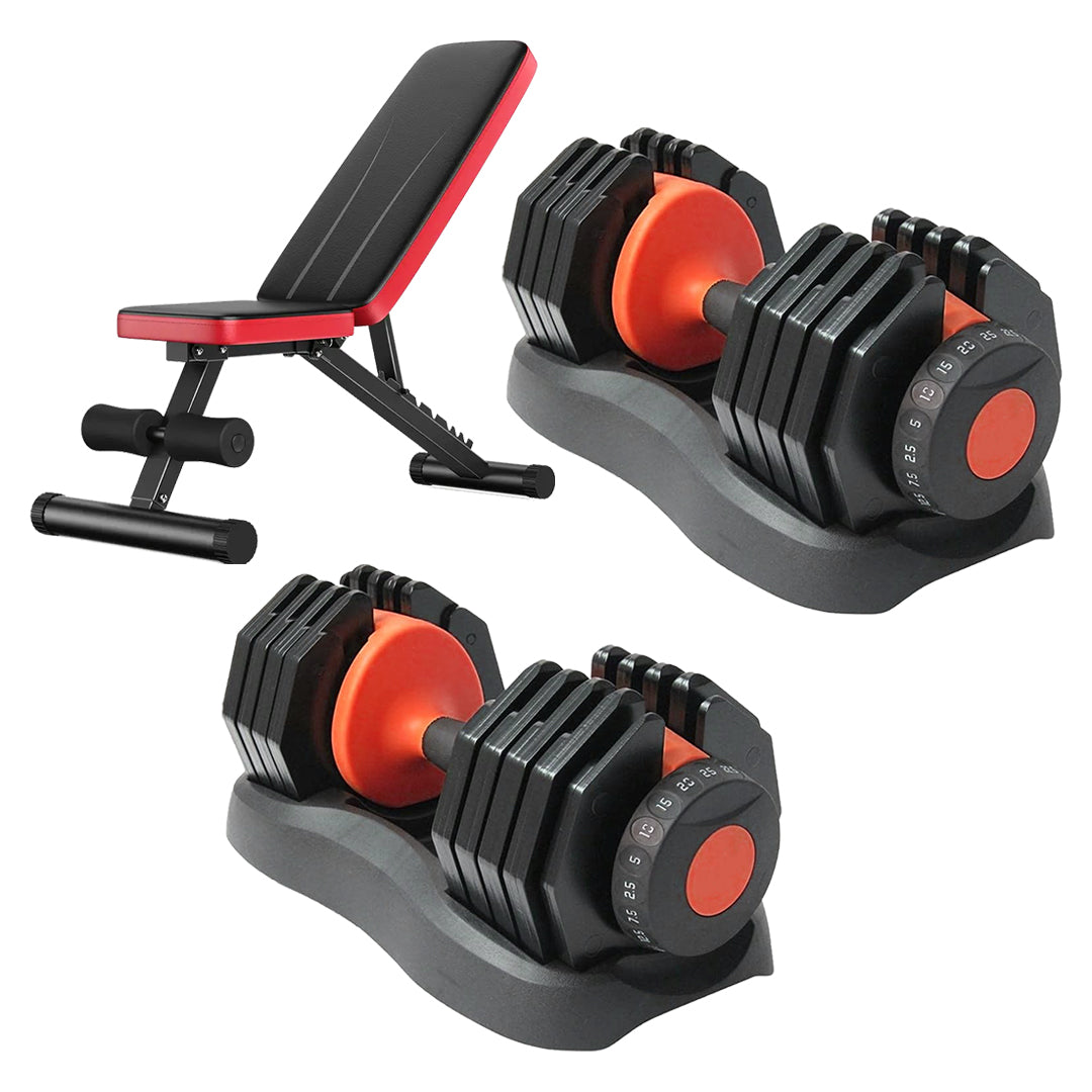 Smart Dial Adjustable Dumbbell 40kg (17-in-1) | Heavy-Duty Home Gym Weight | Space-Saving Strength Training | Optional Bench & Rack | For Men & Women