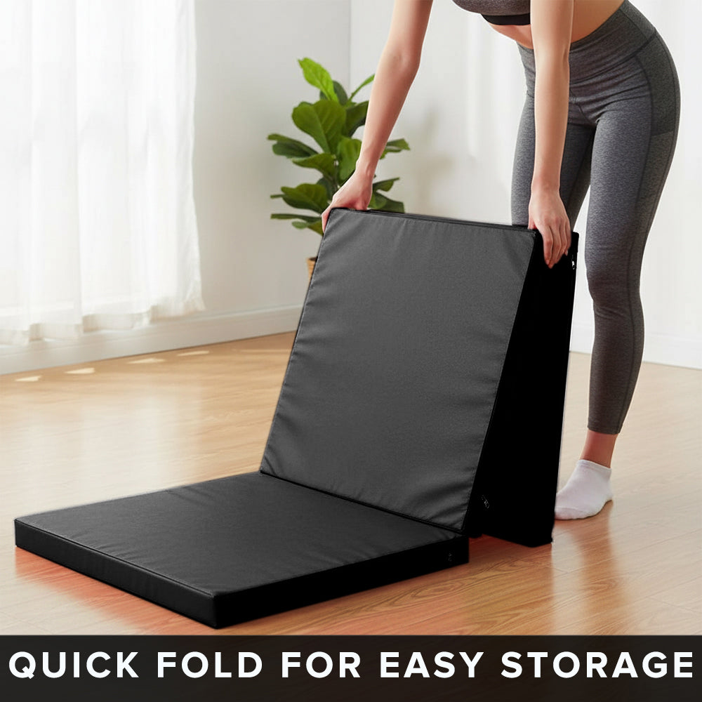 Tri-Fold Yoga & Gymnastics Mat 6FT PU Leather 5cm Thick High Density Foam, Non Slip Exercise Crash Pad