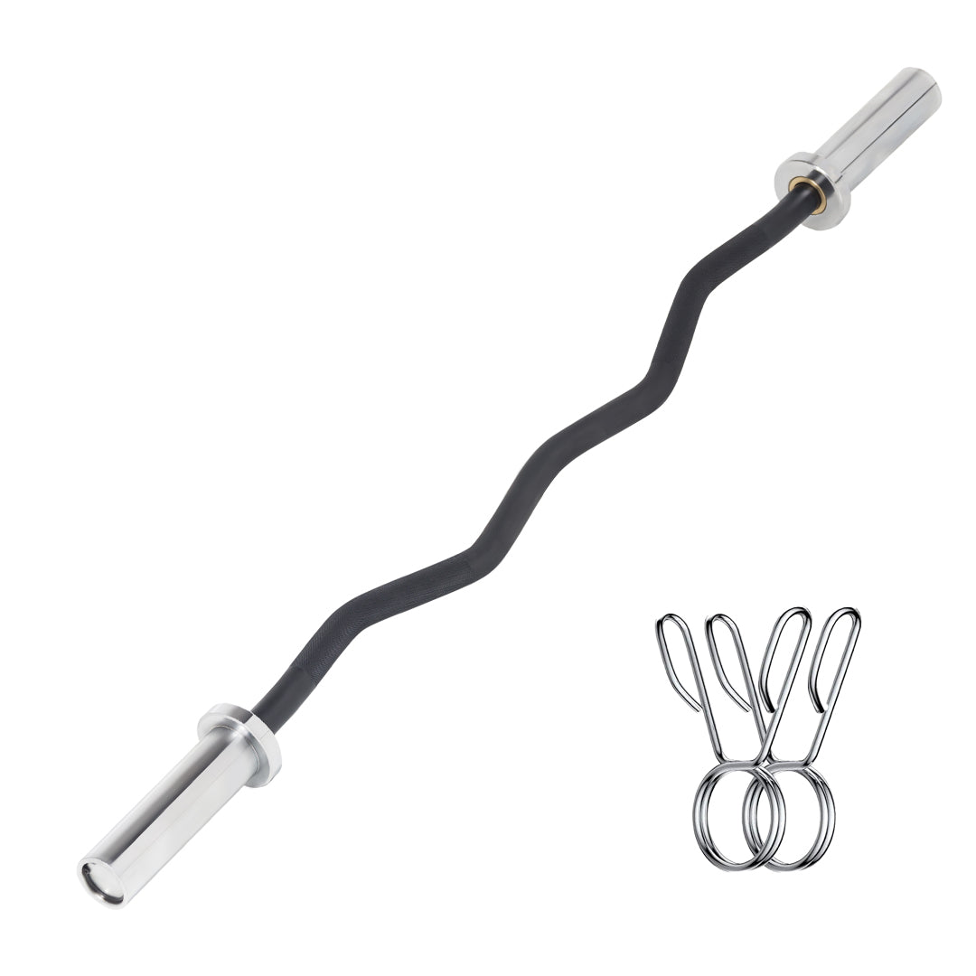 Olympic EZ Curl Bar – 47" Chrome Barbell with Spring Collars | 2″ Olympic Weight Plate Fit | Ergonomic Curl | Home Strength Training