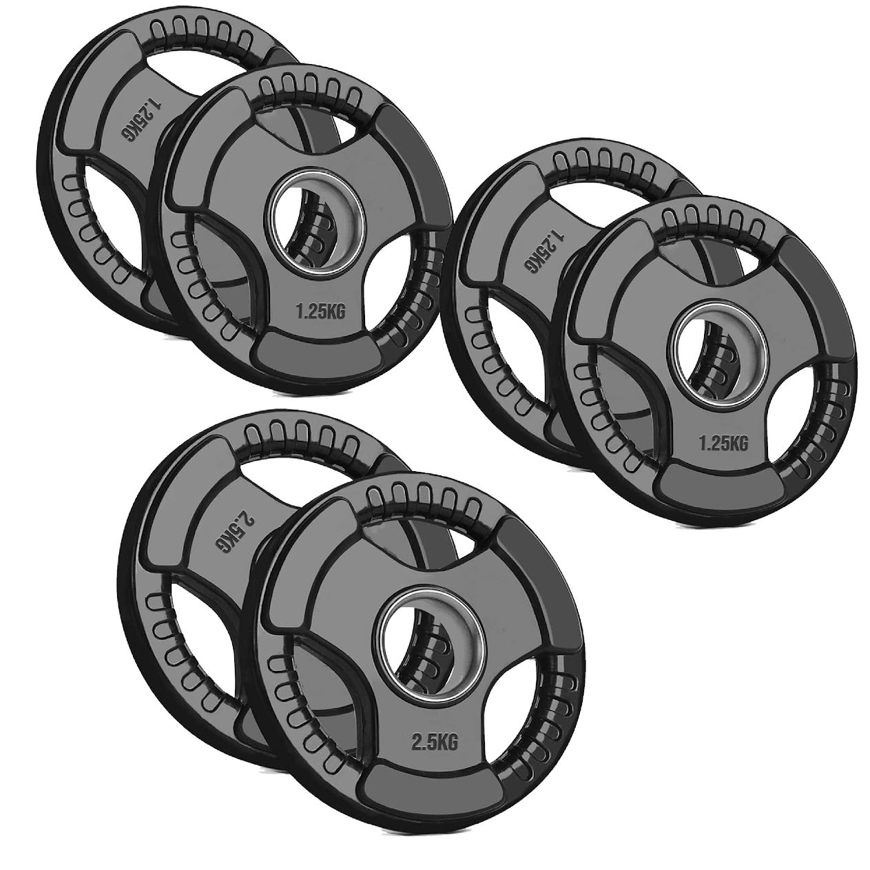 Rubber-Coated Cast Iron Tri‑Grip Olympic Weight Plates – Ergonomic 2‑Hole Design for Barbell & Dumbbell Strength Training in Home Gym