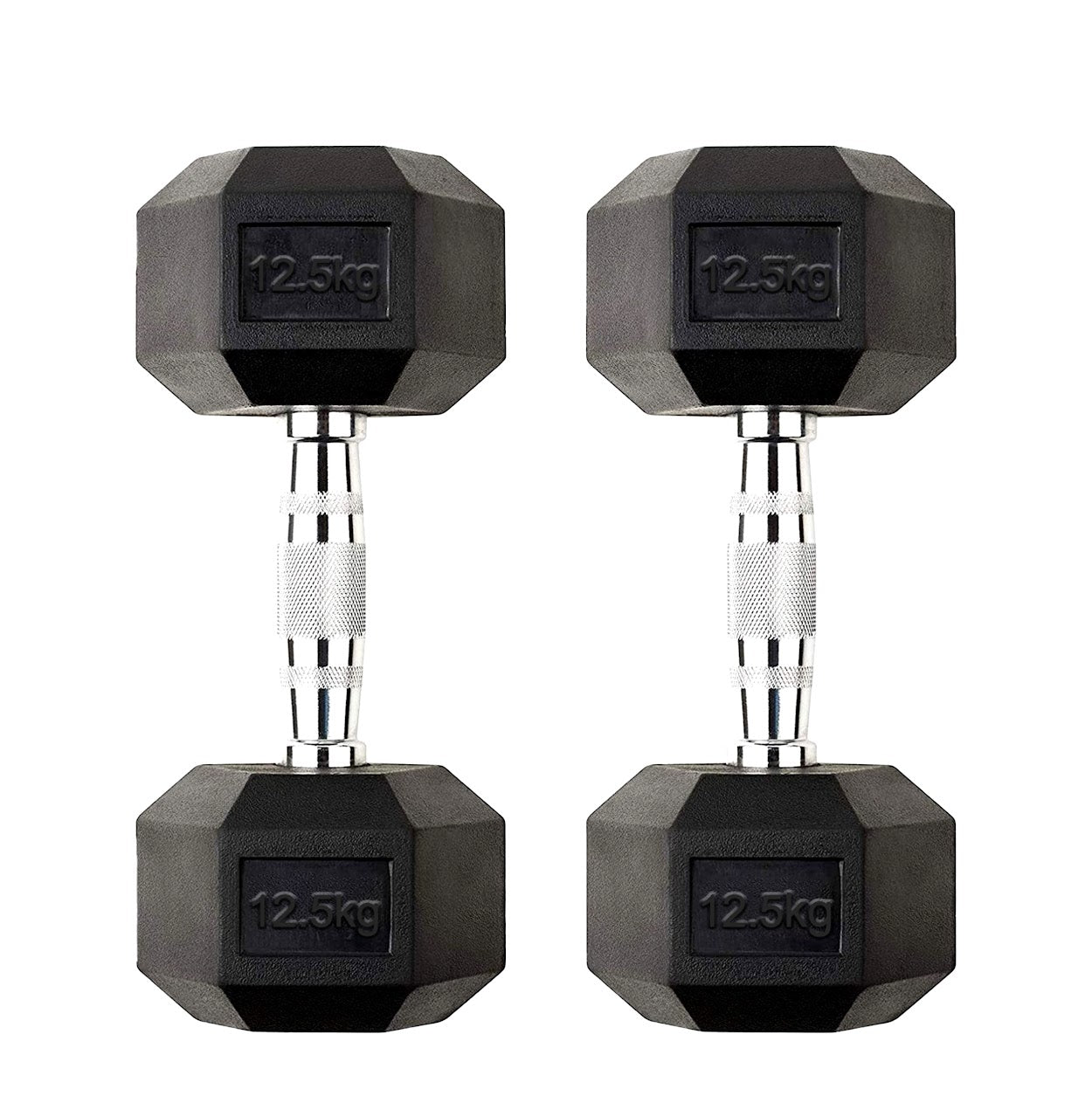 Hex Dumbbells 2.5kg–60kg Full Set or Pairs – Rubber-Coated Weights with Anti-Roll Design & Knurled Steel Handles – For Home Gym or Studio Strength Training
