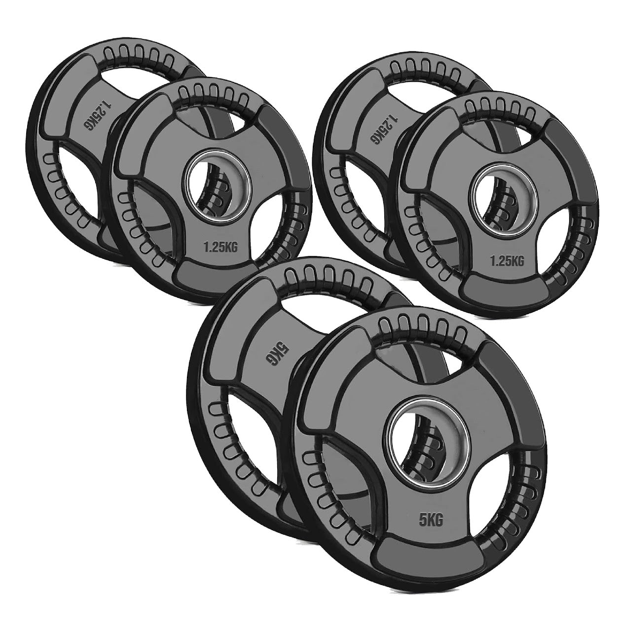 Rubber-Coated Cast Iron Tri‑Grip Olympic Weight Plates – Ergonomic 2‑Hole Design for Barbell & Dumbbell Strength Training in Home Gym