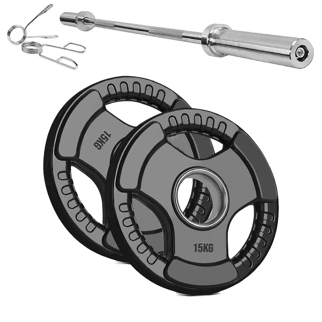 Rubber-Coated Cast Iron Tri‑Grip Olympic Weight Plates – Ergonomic 2‑Hole Design for Barbell & Dumbbell Strength Training in Home Gym