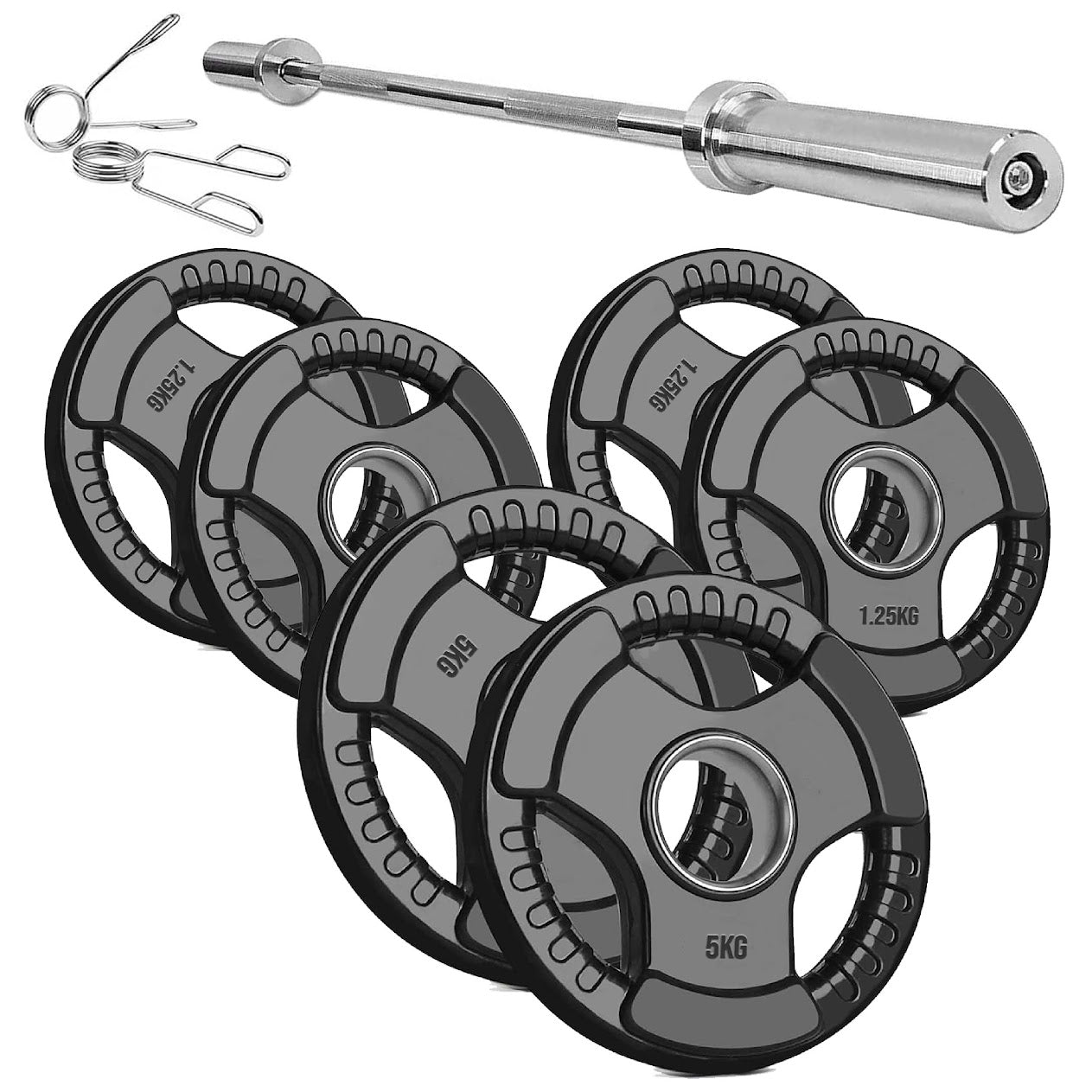 Rubber-Coated Cast Iron Tri‑Grip Olympic Weight Plates – Ergonomic 2‑Hole Design for Barbell & Dumbbell Strength Training in Home Gym