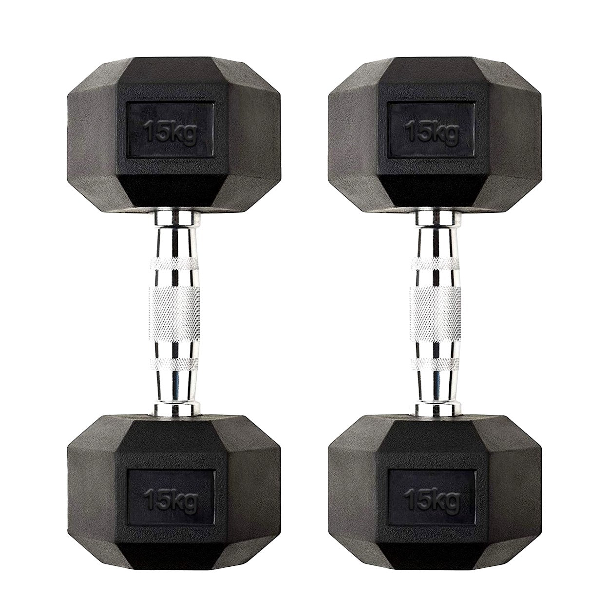 Hex Dumbbells 2.5kg–60kg Full Set or Pairs – Rubber-Coated Weights with Anti-Roll Design & Knurled Steel Handles – For Home Gym or Studio Strength Training
