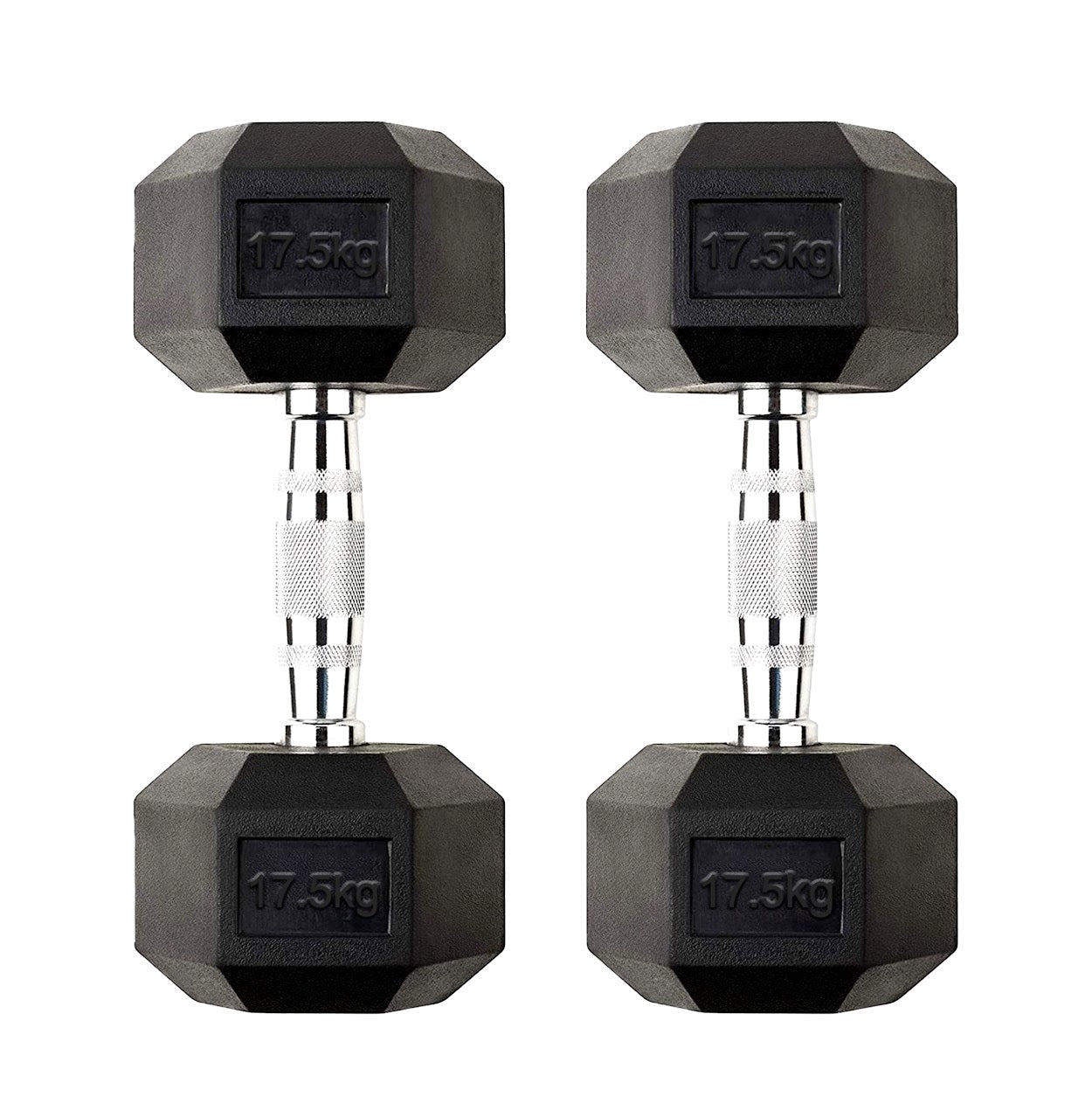 Hex Dumbbells 2.5kg–60kg Full Set or Pairs – Rubber-Coated Weights with Anti-Roll Design & Knurled Steel Handles – For Home Gym or Studio Strength Training